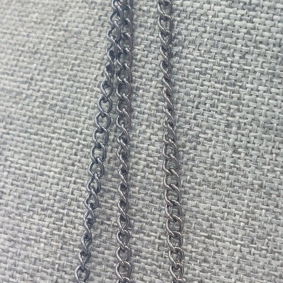 Necklace Blue Glass Beads Tripple Strand Gun Metal Gray Chain Satellite Beads Bi - Picture 5 of 7